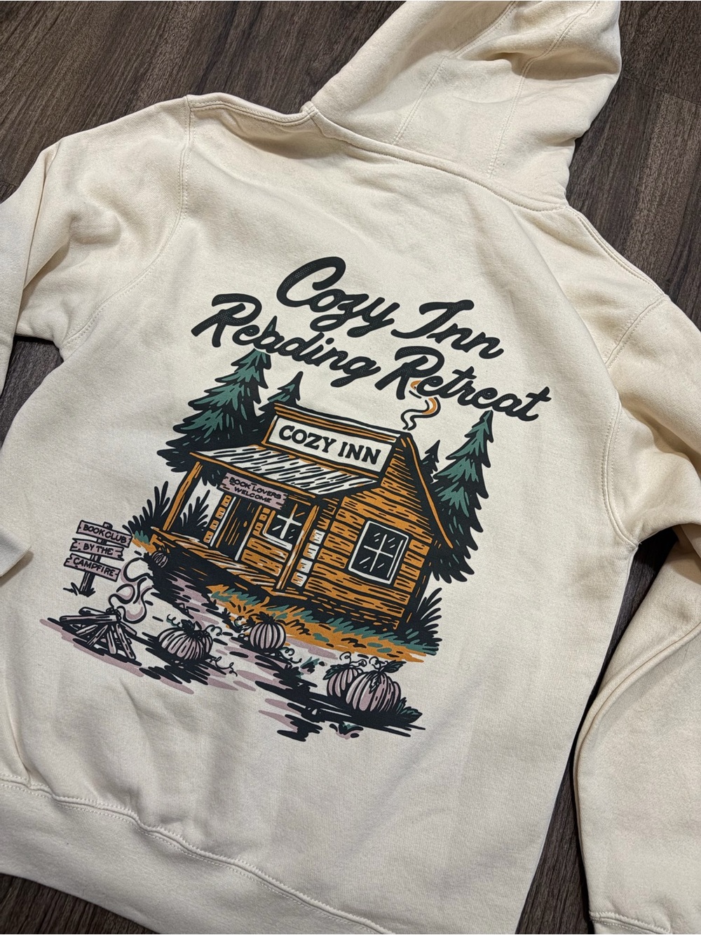 Indigo Cream Cozy Inn Reading Retreat Graphic Hoodie - Picture 1 of 3
